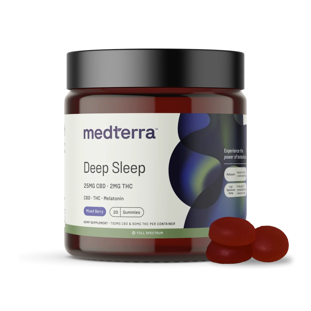 Medterra Deep Sleep CBD and THC gummies jar, 20 count