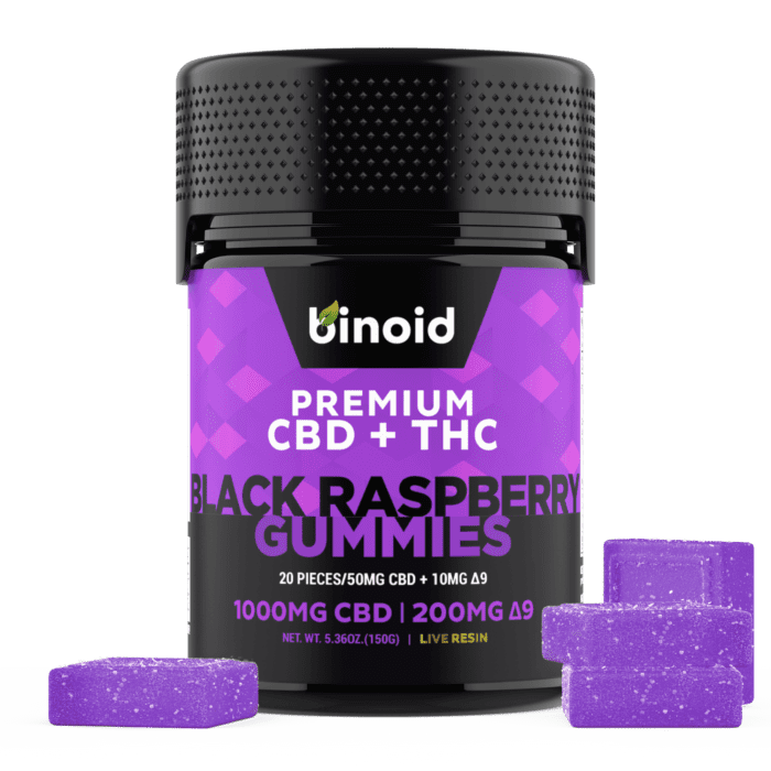 Binoid Black Raspberry Delta 9 THC Gummies 10mg THC 50mg CBD 20 count