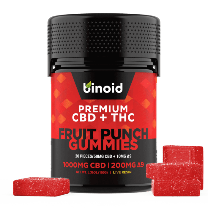 Binoid Fruit Punch Delta 9 THC Gummies 10mg THC 50mg CBD 20 count