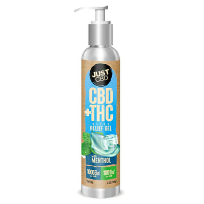 JustCBD CBD and THC Ultra Relief Gel with menthol, 4oz jar, 1,000mg