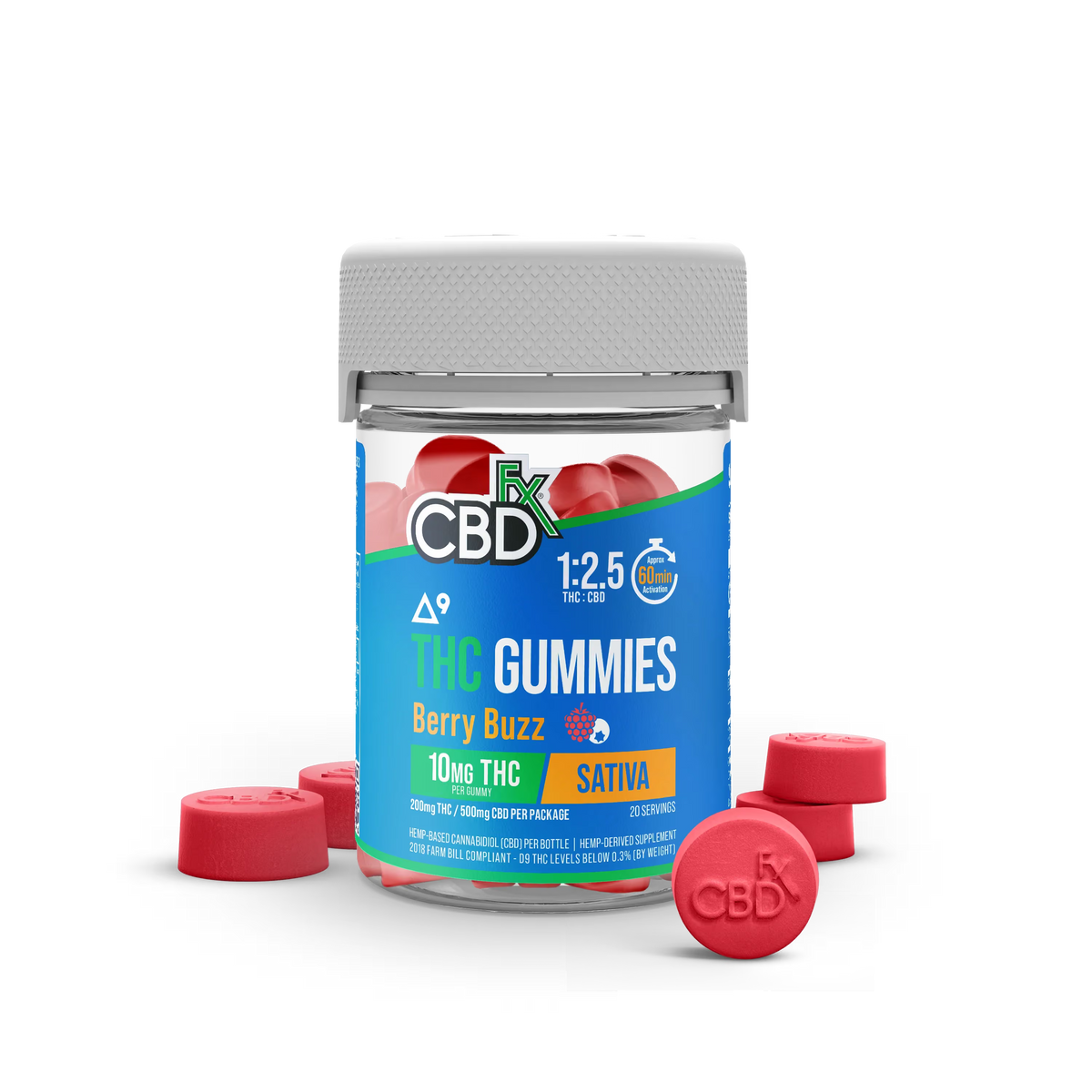 CBDfx Berry Buzz Sativa Gummies 10mg THC 25mg CBD 20 count