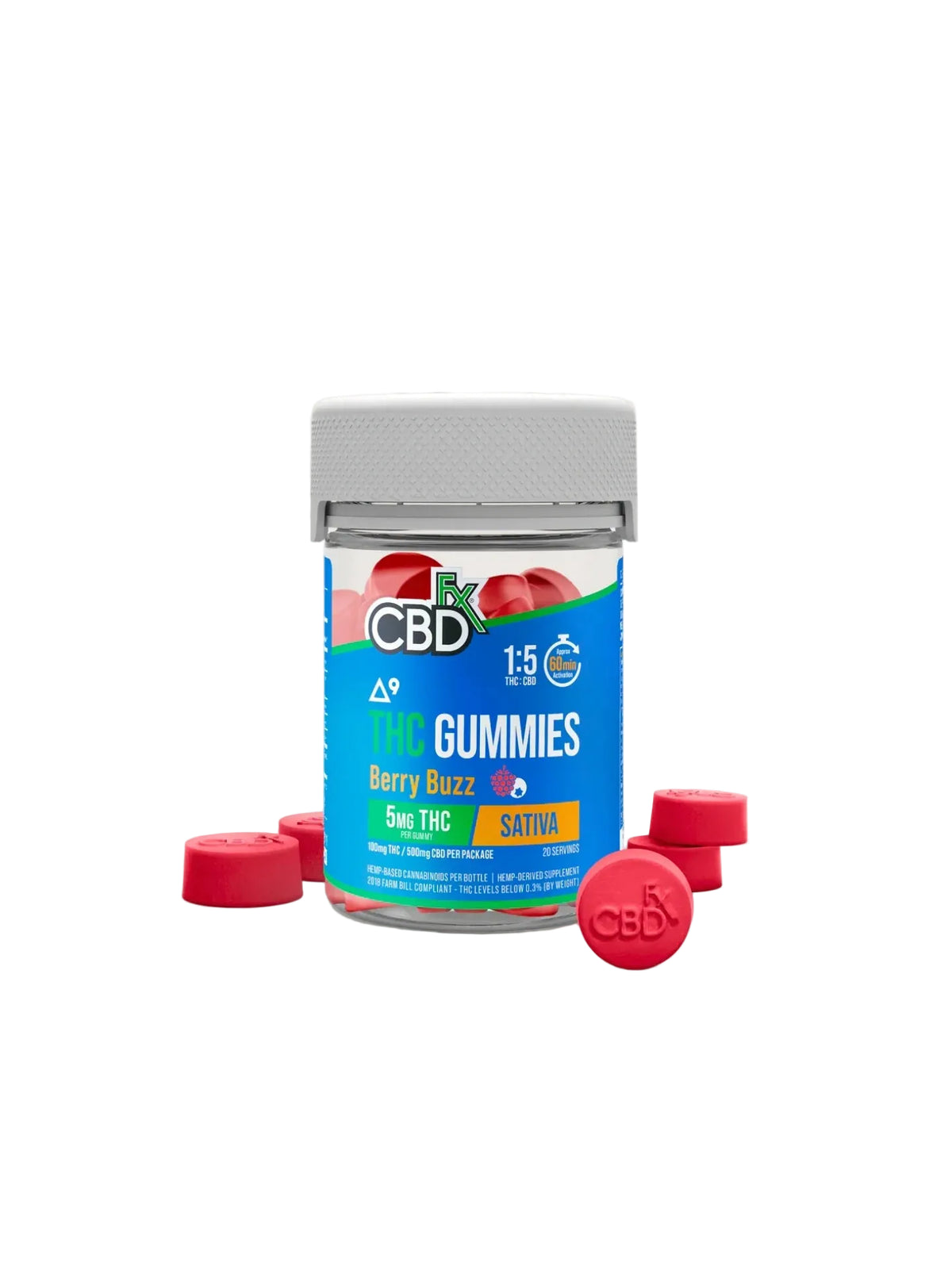 CBDfx Berry Buzz Sativa Gummies 5mg THC 25mg CBD 20 count