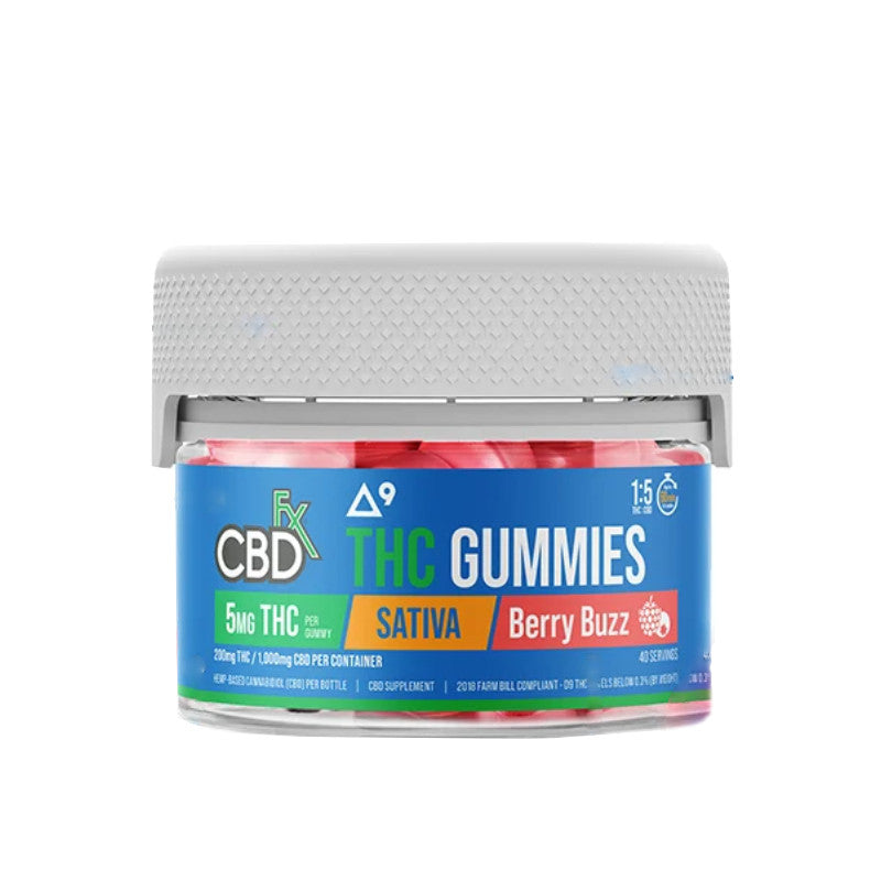 CBDfx Berry Buzz Sativa Gummies 5mg THC 25mg CBD 40 count