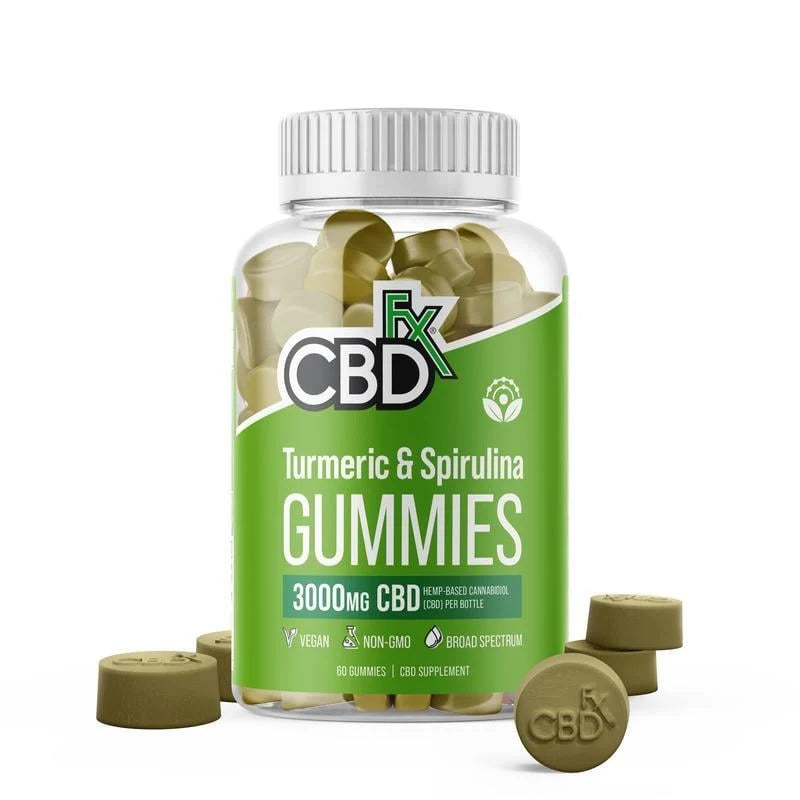 CBDfx Broad Spectrum CBD Gummies with Turmeric and Spirulina 3000mg 60 count