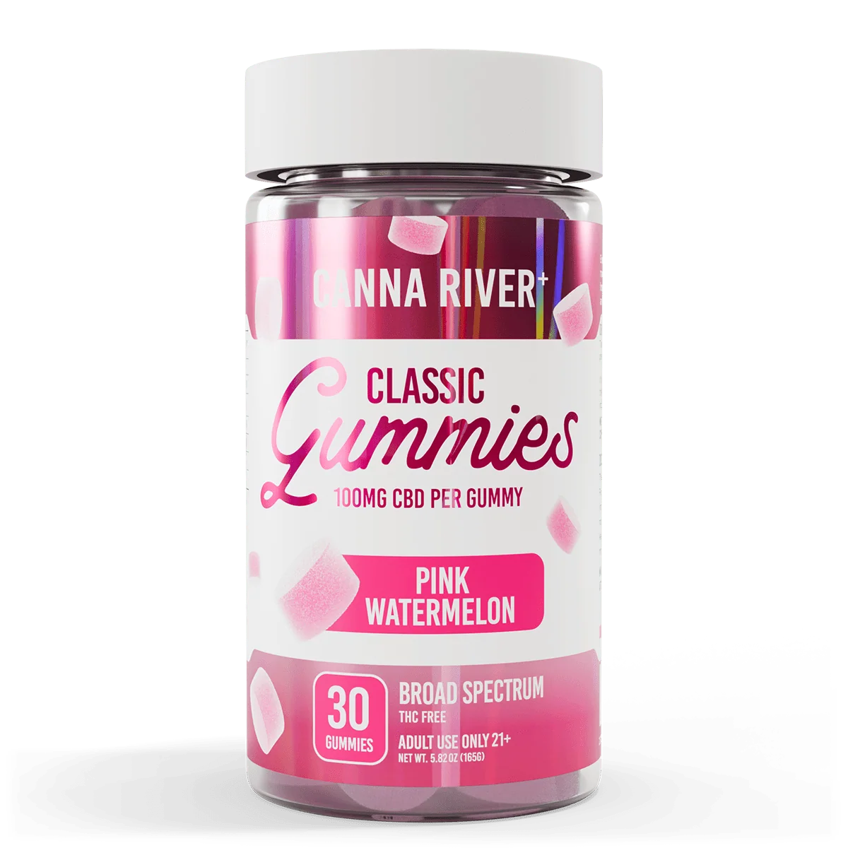 Canna River Classic Gummies 100mg CBD Broad Spectrum 30 Count Pink Watermelon