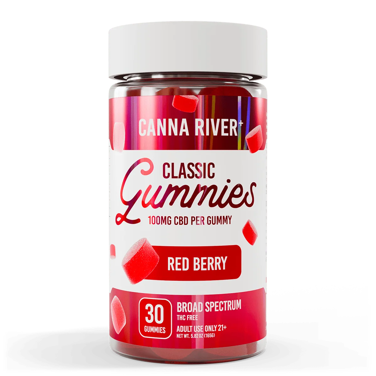 Canna River Classic Gummies 100mg CBD Broad Spectrum 30 Count Red Berry