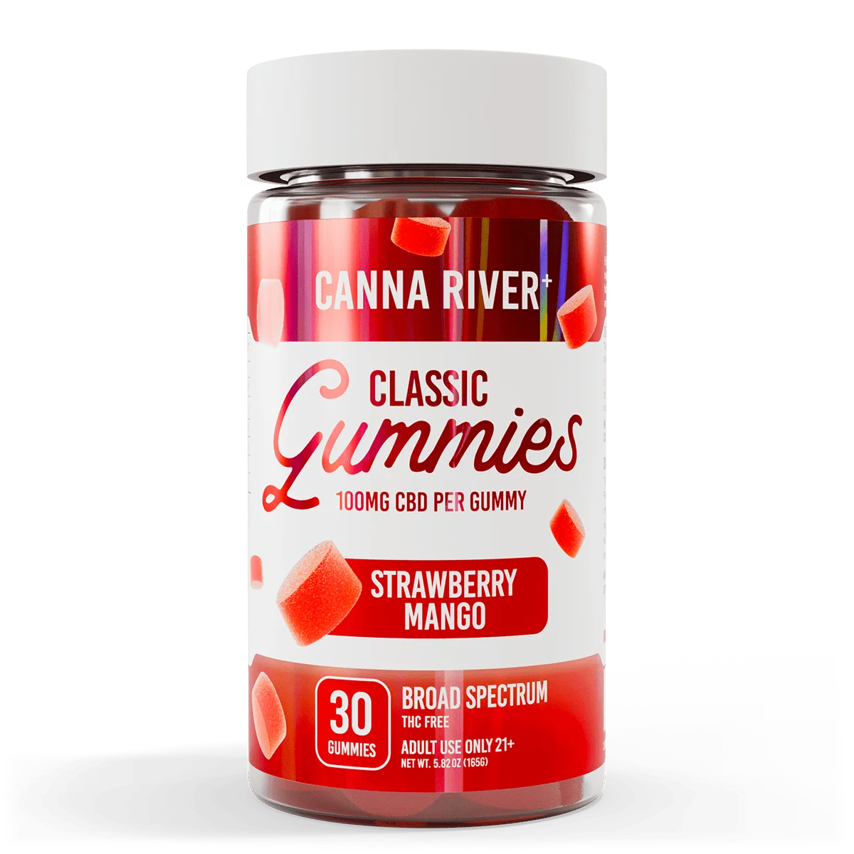 Canna River Classic Gummies 100mg CBD Broad Spectrum 30 Count Strawberry Mango