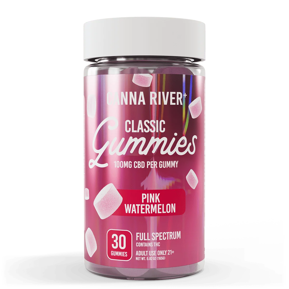 Canna River Classic Gummies 100mg CBD Full Spectrum 30 Count Pink Watermelon