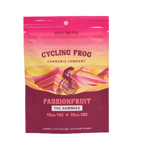 Cycling Frog Passionfruit 10mg THC 10mg CBD Gummies 10 count