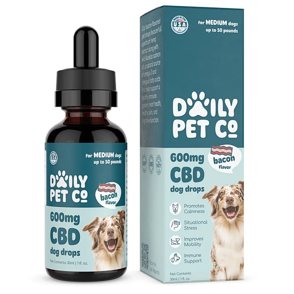 Daily Pet Co CBD Drops for Dogs 600mg Bacon Flavor 30mL