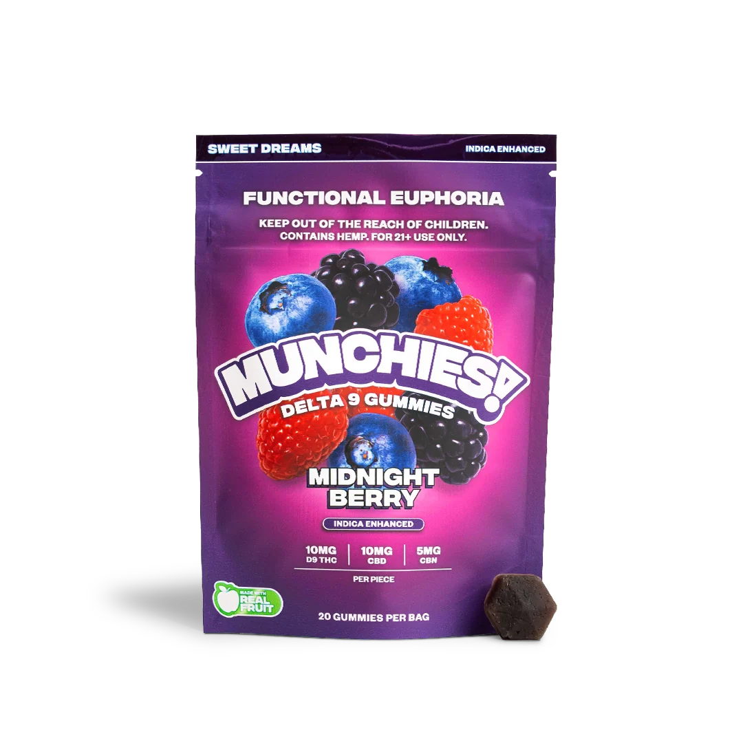 Delta Munchies Midnight Berry Euphoria Indica Gummies 10mg THC 10mg CBD 5mg CBN