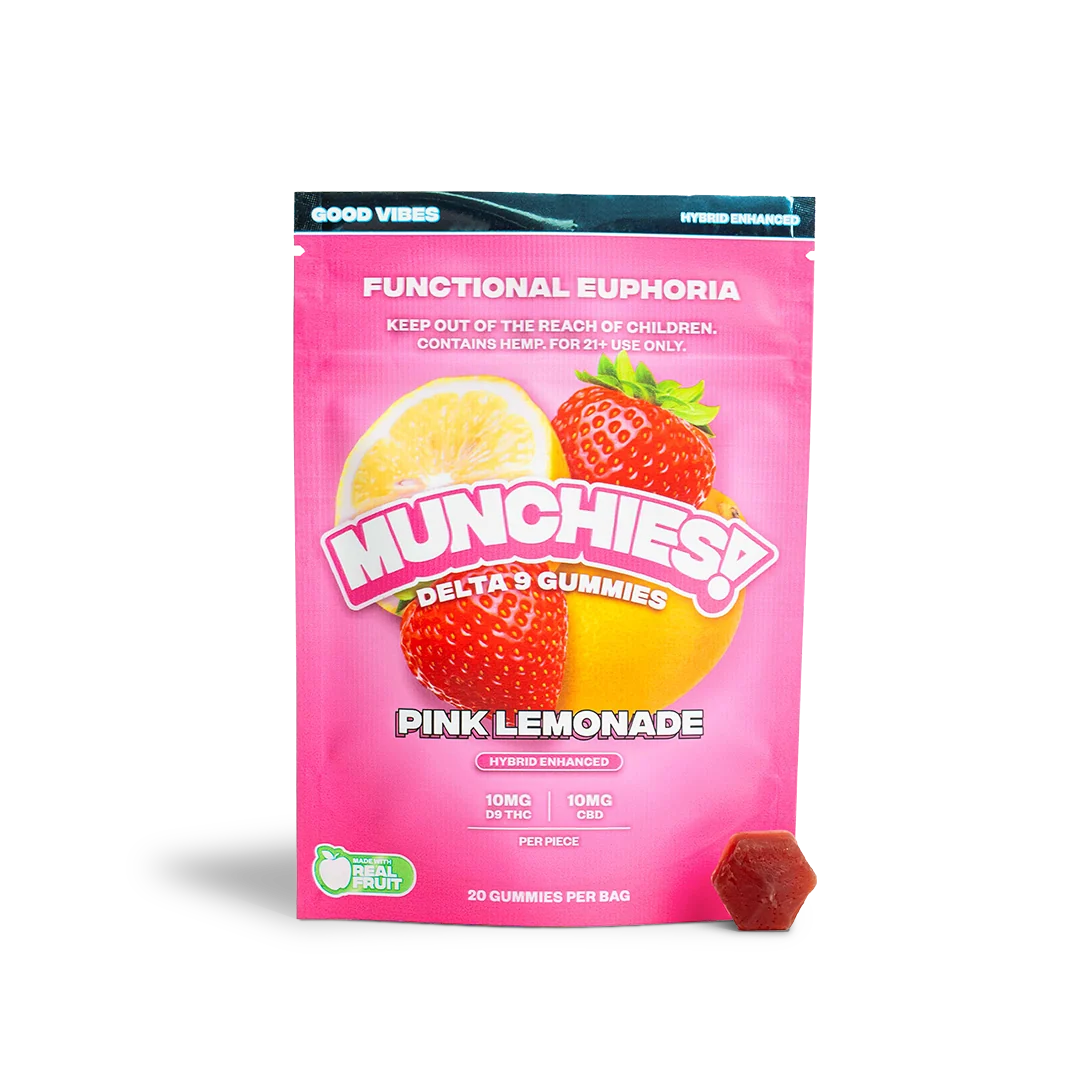Delta Munchies Pink Lemonade Euphoria Hybrid Gummies 10mg THC 10mg CBD