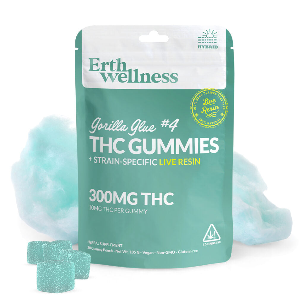Erth Wellness Gorilla Glue 4 Hybrid Delta 9 THC Gummies 300mg
