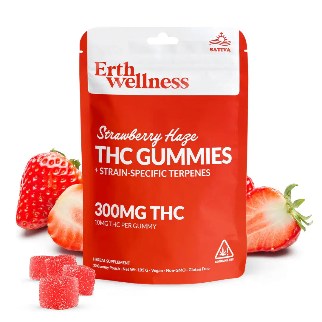 Erth Wellness Strawberry Haze Sativa Delta 9 THC Gummies 300mg