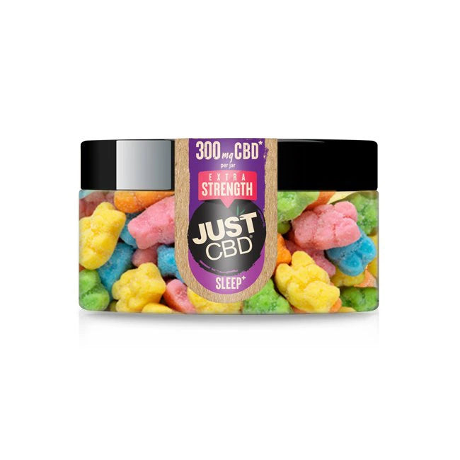 JustCBD Extra Strength CBD and CBN sleep gummies jar, 300mg