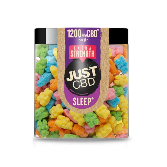 JustCBD Extra Strength CBD and CBN sleep gummies jar, 1,200mg