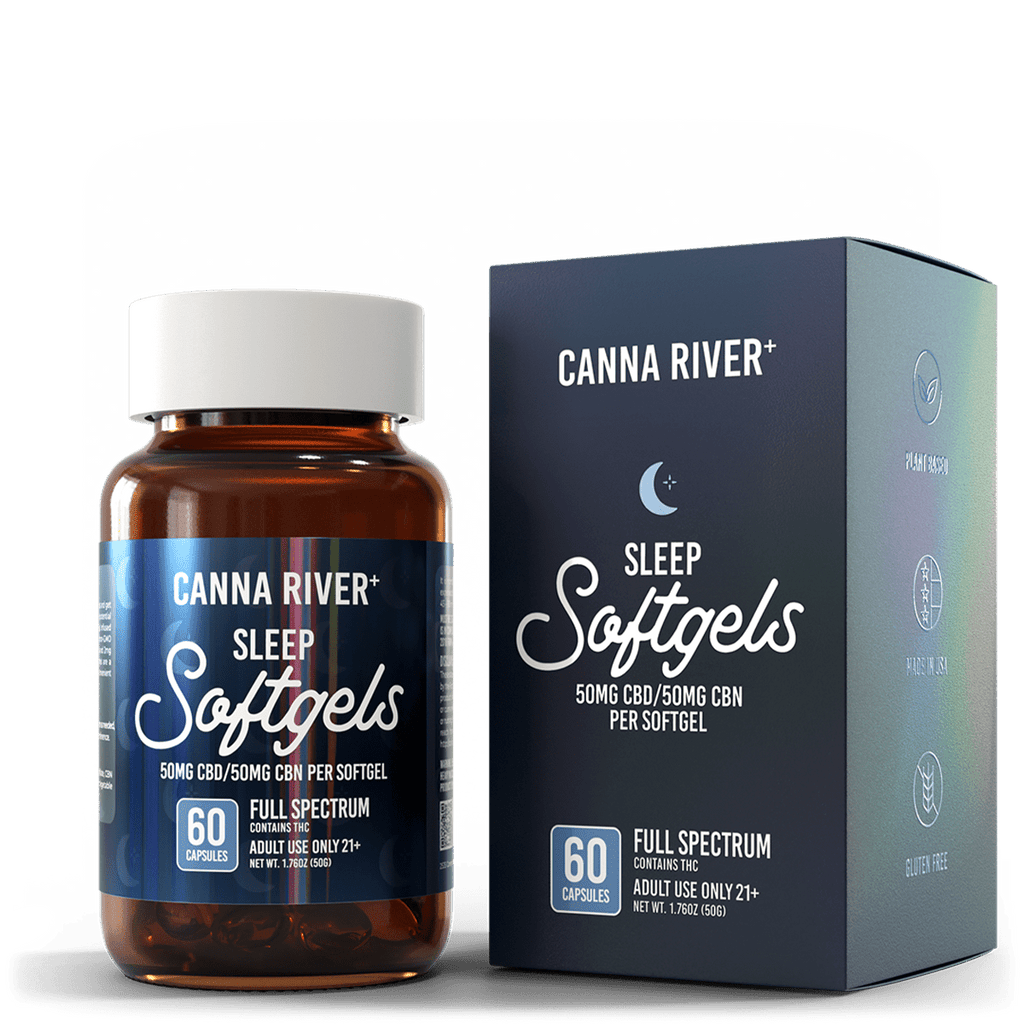 Canna River CBD Sleep Softgels Full Spectrum bottle and box