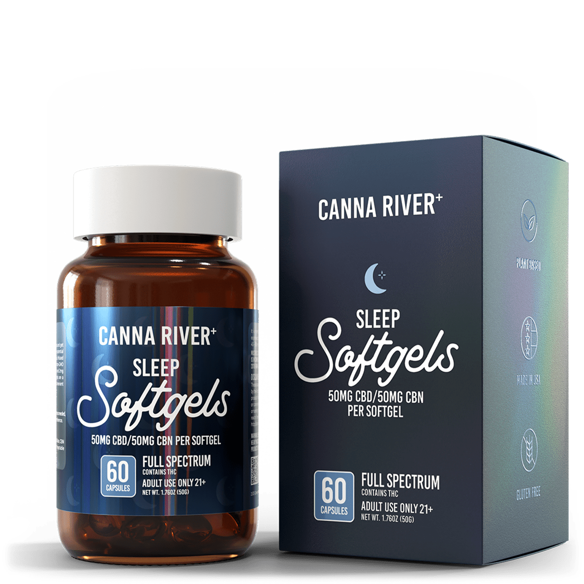 Canna River CBD Sleep Softgels Full Spectrum bottle and box