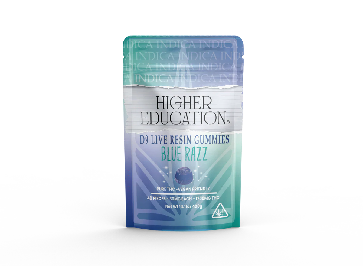 Higher Education Blue Razz Indica Live Resin Delta 9 Gummies 30mg THC