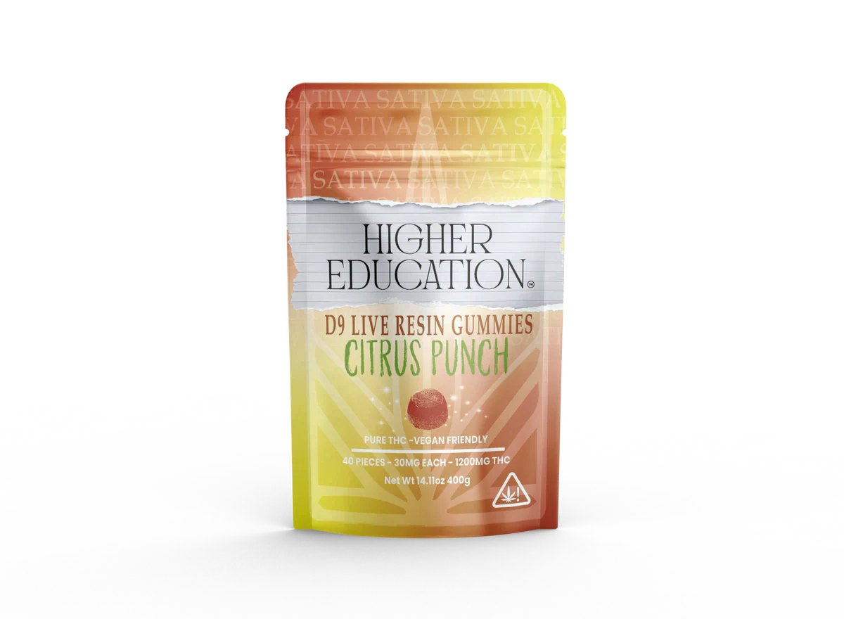 Higher Education Citrus Punch Sativa Live Resin Delta 9 Gummies 30mg THC