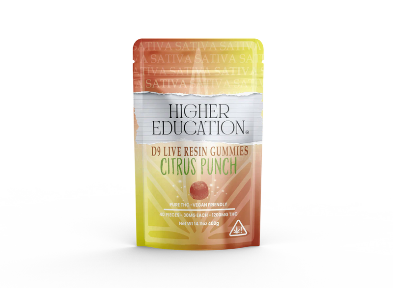Higher Education Citrus Punch Sativa Live Resin Delta 9 Gummies 30mg THC