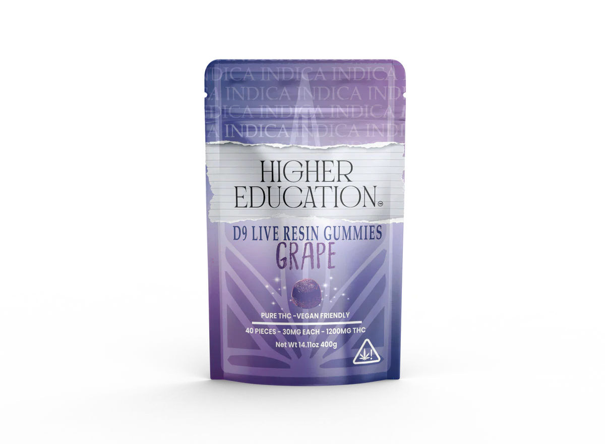 Higher Education Grape Indica Live Resin Delta 9 Gummies 30mg THC