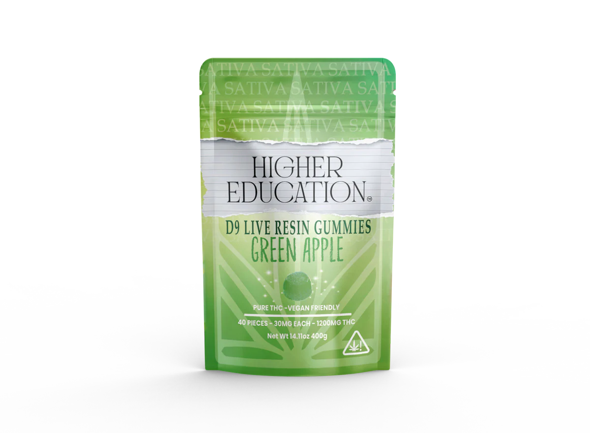 Higher Education Green Apple Sativa Live Resin Delta 9 Gummies 30mg THC