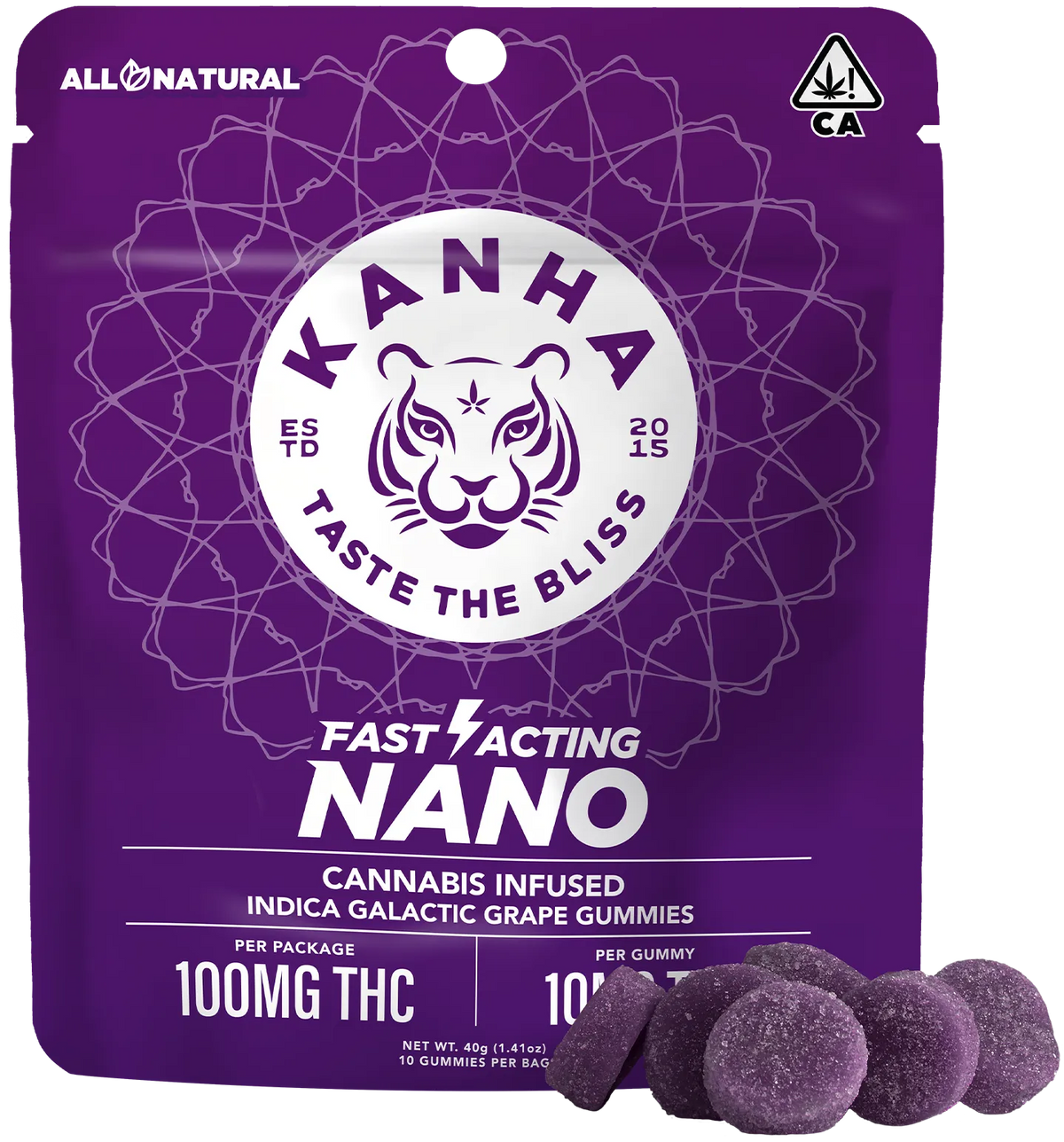 KANHA NANO Galactic Grape Indica THC Gummies 10mg 100mg