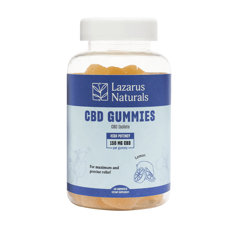 Lazarus Naturals High Potency CBD isolate gummies container, lemon, 40 count