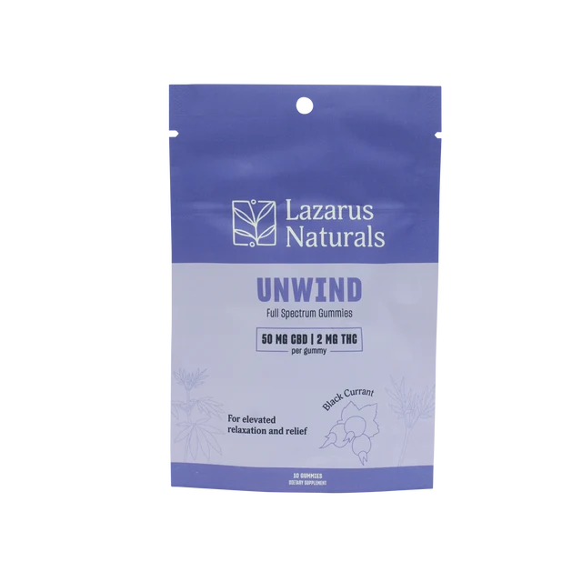Lazarus Naturals Unwind Black Currant CBD THC Gummies 10 Count