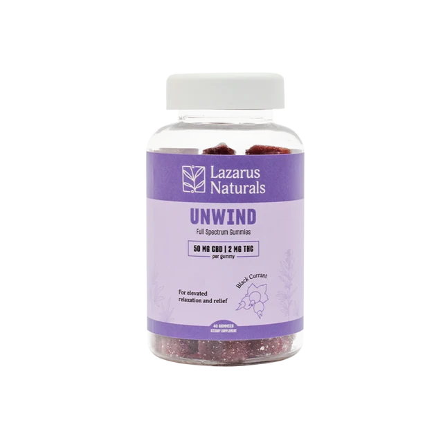Lazarus Naturals Unwind Black Currant Gummies 50mg CBD 2mg THC 40 Count