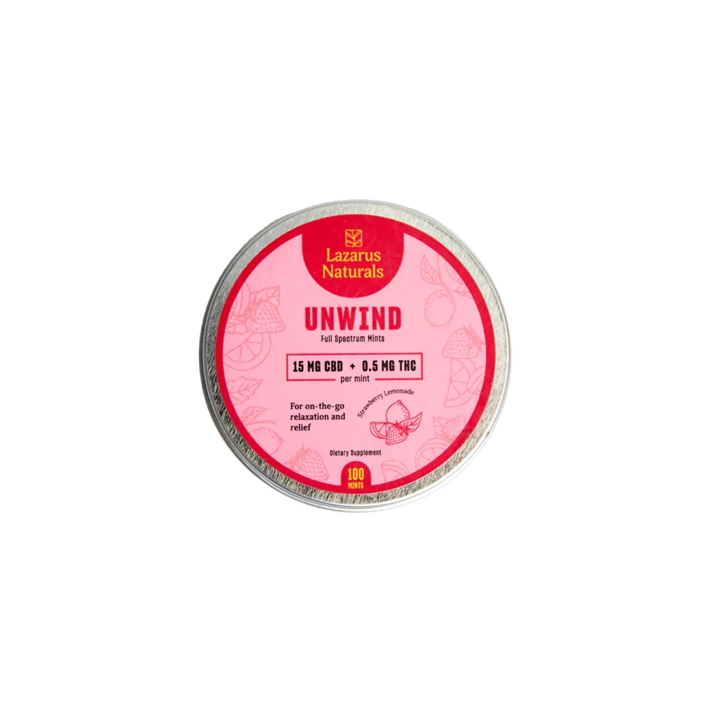 Lazarus Naturals Unwind CBD THC Mints Strawberry Lemonade 100 Count