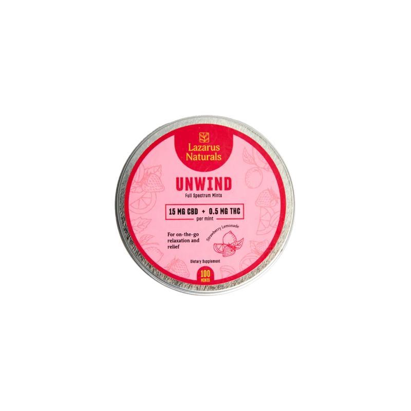 Lazarus Naturals Unwind CBD THC Mints Strawberry Lemonade 100 Count