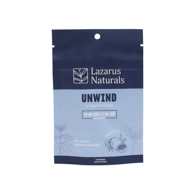 Lazarus Naturals Unwind Passion Fruit CBD THC Gummies 10 Count