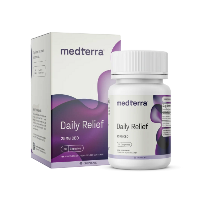 Medterra Daily Relief CBD Isolate Capsules THC-Free 25mg CBD Softgels