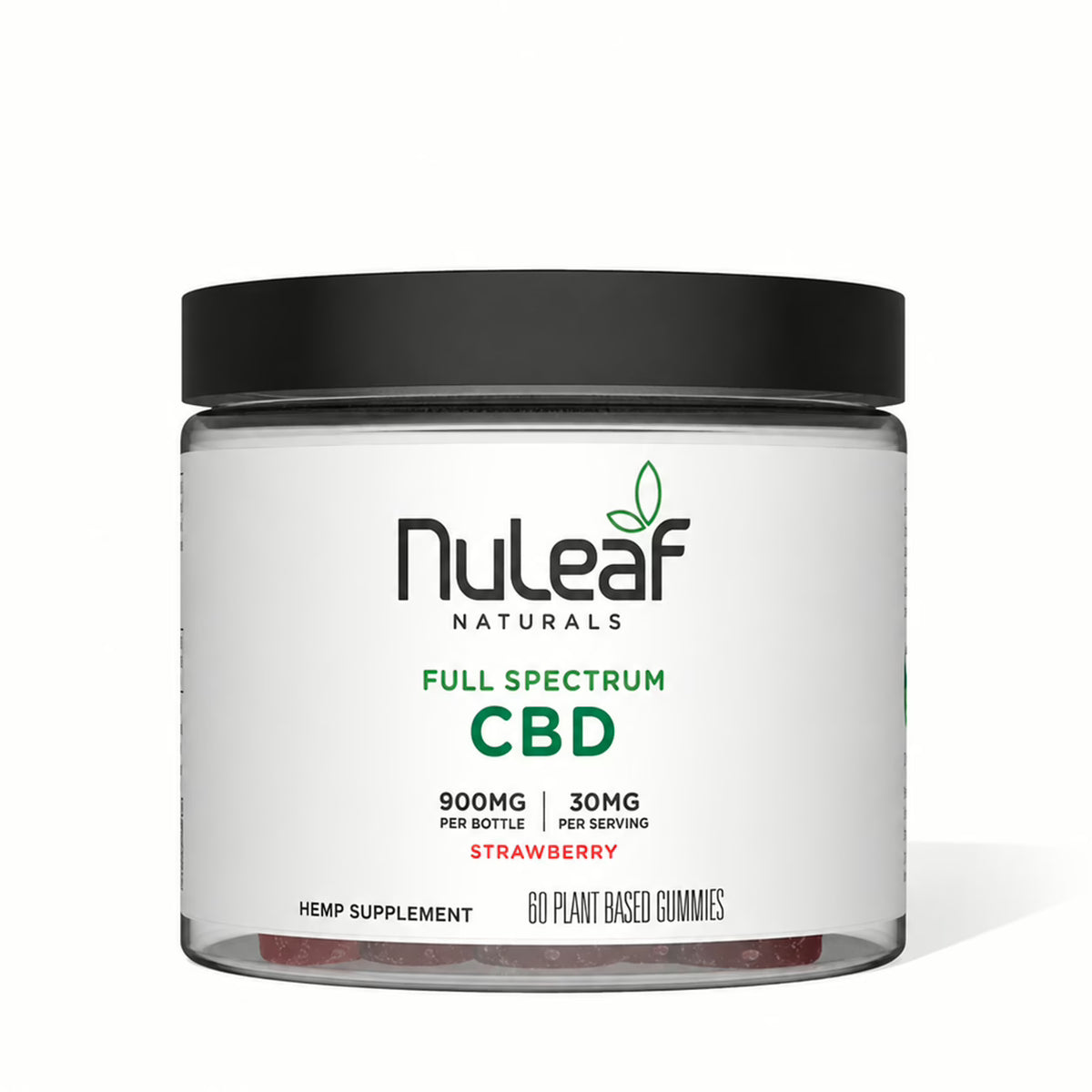 NuLeaf Naturals full spectrum CBD gummies jar, strawberry, 60 count, 900mg CBD