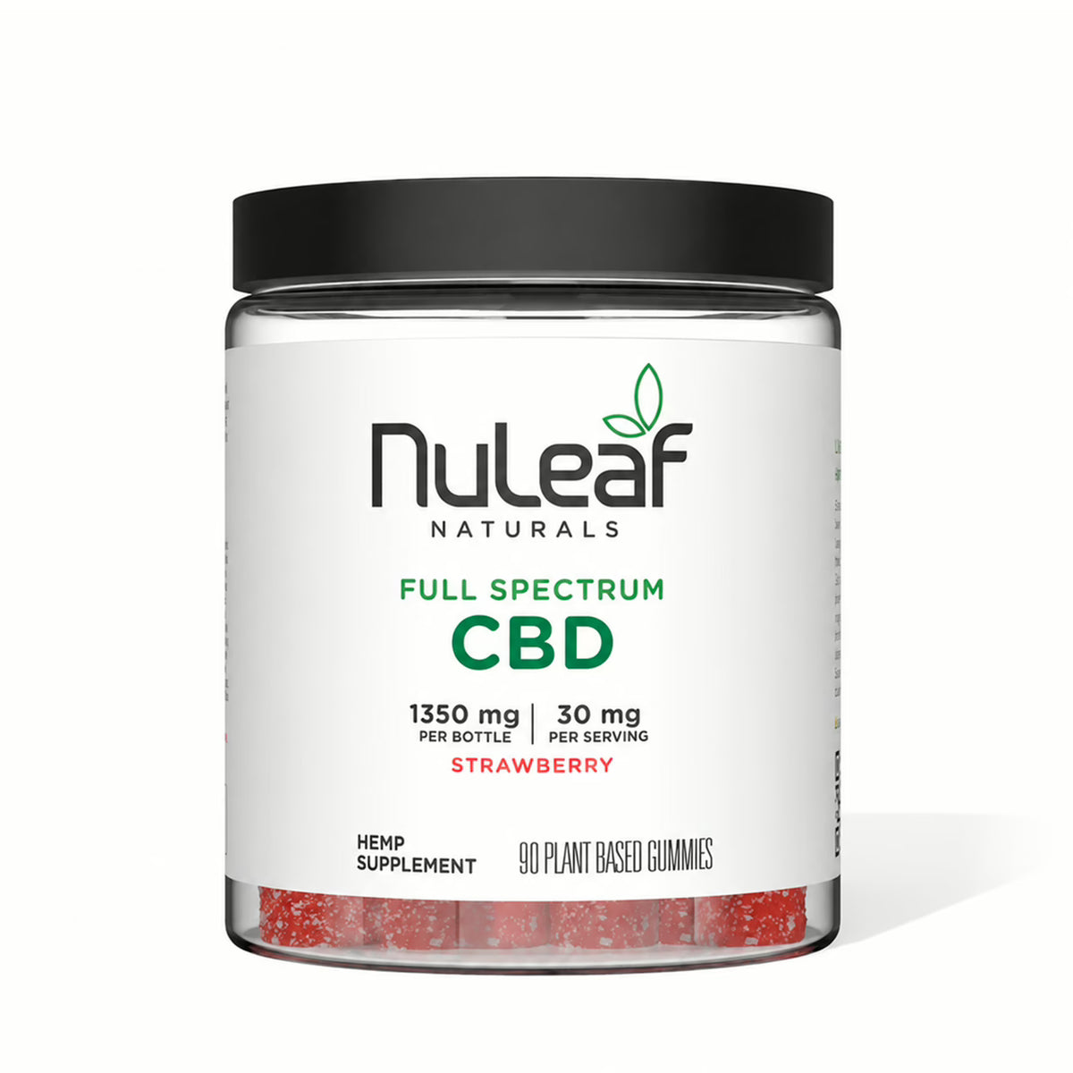 NuLeaf Naturals full spectrum CBD gummies jar, strawberry, 90 count, 1,350mg CBD