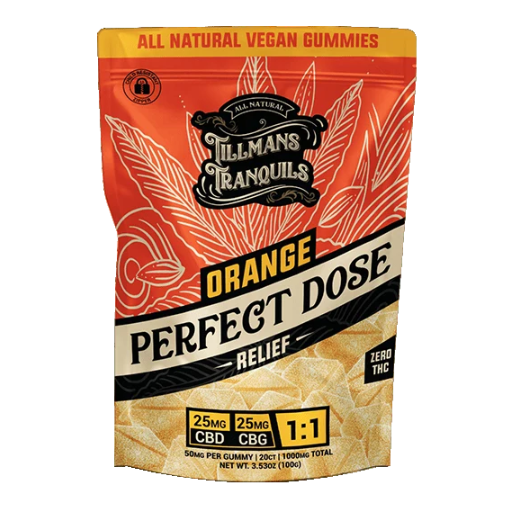 Tillmans Tranquils Orange Relief Gummies 25mg CBD 25mg CBG THC Free