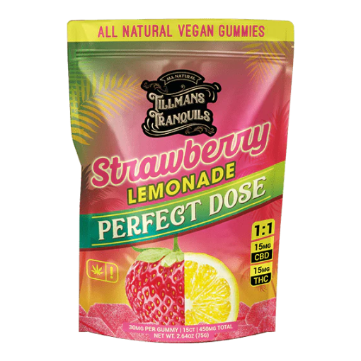 Tillmans Tranquils Strawberry Lemonade Perfect Dose Gummies 15mg CBD 15mg Delta 9 THC