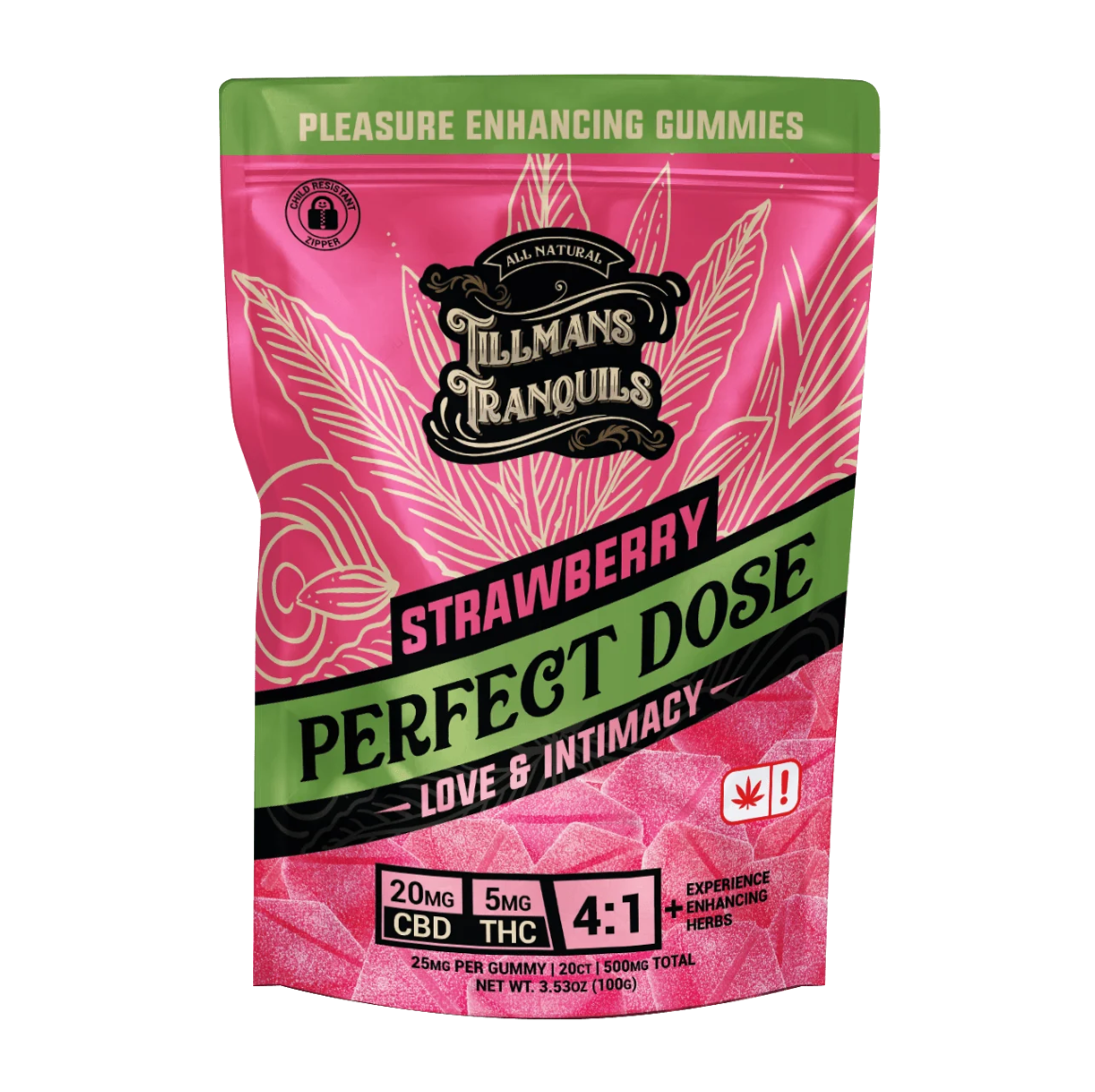 Tillmans Tranquils Strawberry Love Perfect Dose Gummies 20mg CBD 5mg Delta 9 THC