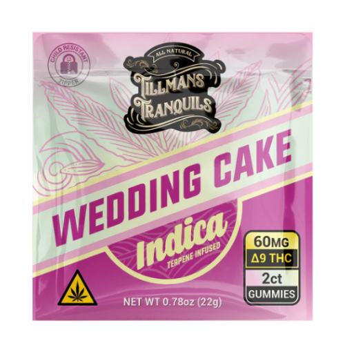 Tillmans Tranquils Wedding Cake Indica Strawberry Delta 9 Gummies 30mg THC 2 Pack