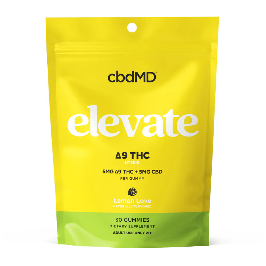 cbdMD Delta 9 THC Elevate Gummies 5mg THC 5mg CBD Lemon 30 Count