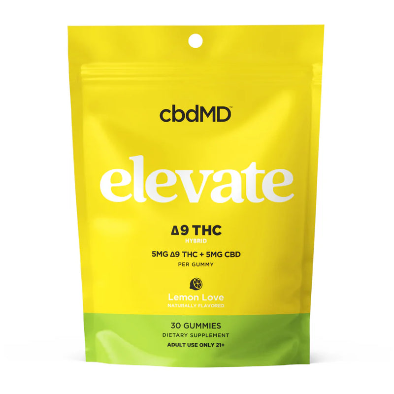 cbdMD Delta 9 THC Elevate Gummies 5mg THC 5mg CBD Lemon 30 Count