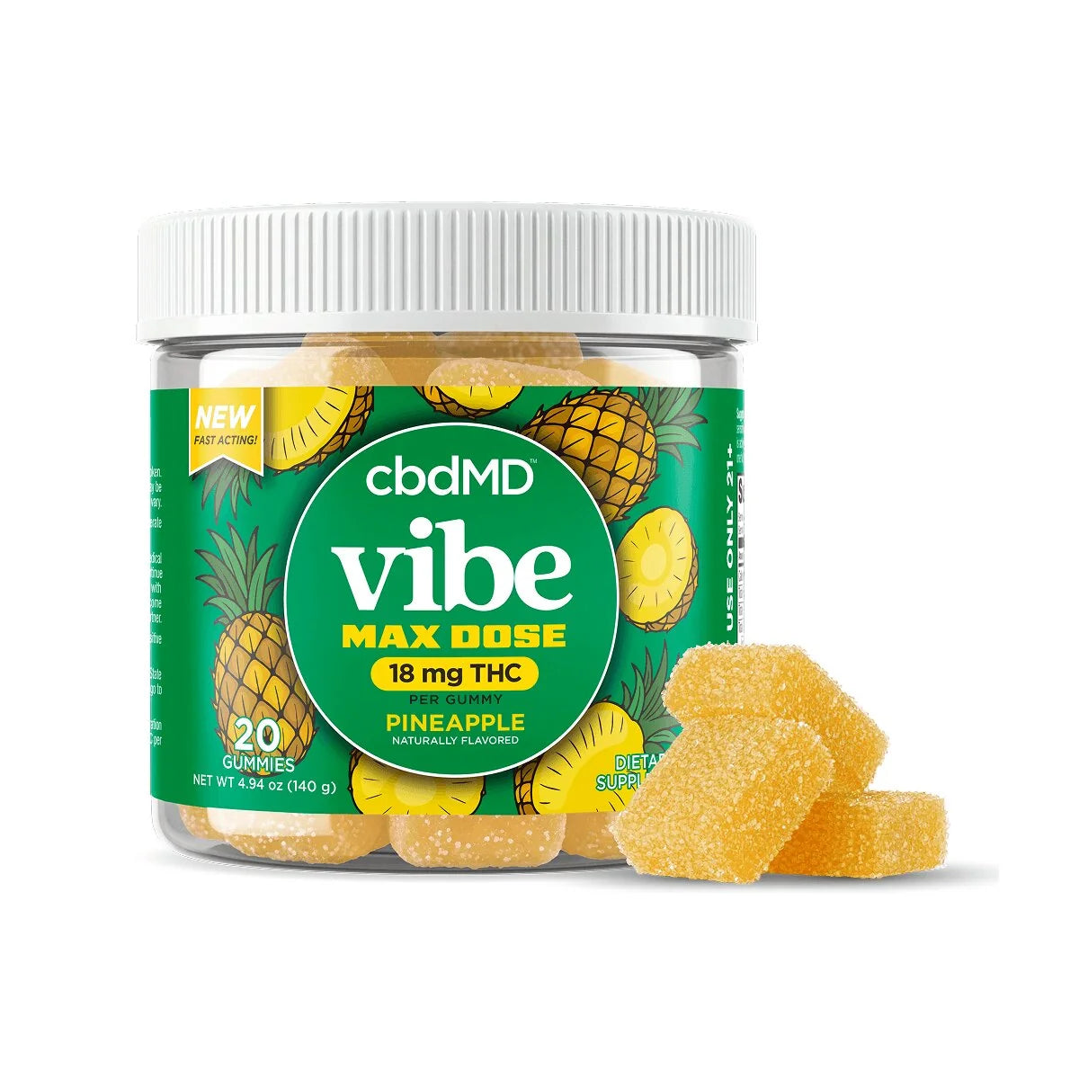 cbdMD Delta 9 THC Max Dose Nano Gummies 18mg THC Pineapple