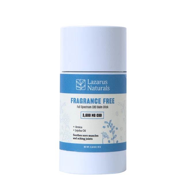 Lazarus Naturals fragrance-free CBD balm stick, large size